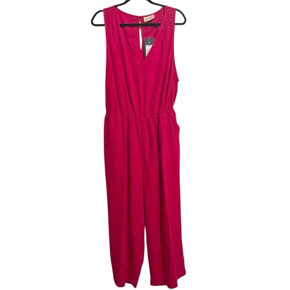 Universal Thread Linen Jumpsuit Plus Sz XXL Pink VNeck Cutout Back Elastic Waist - Picture 5 of 9